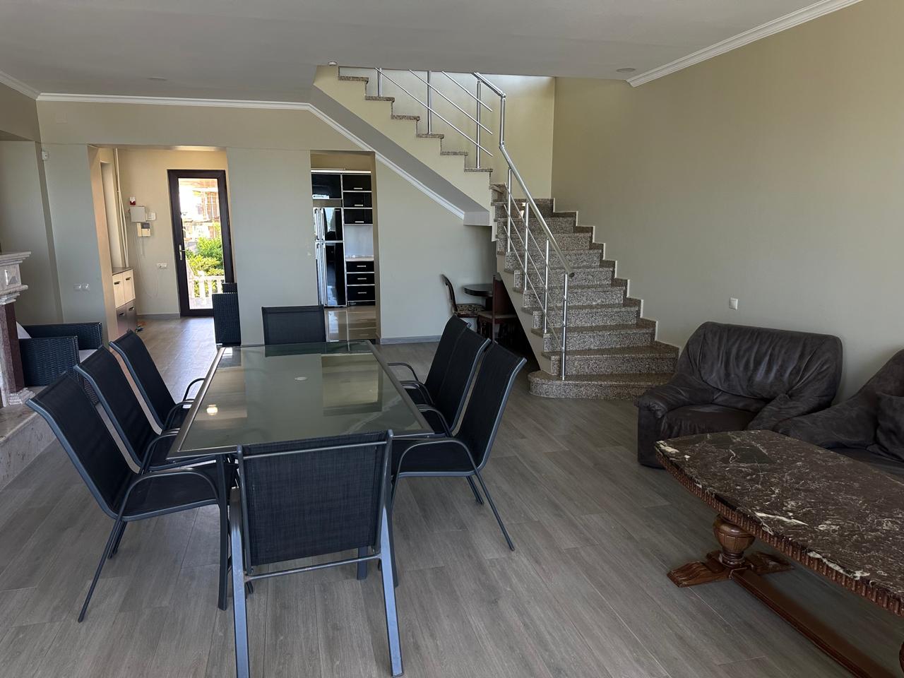 Dining area with granite staircase